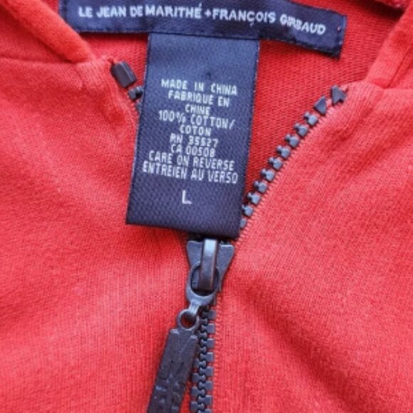 Marithe Francois Girbaud Rare Vintage Y2K Red Orange Zip-Up Hoodie Jacket, L - Picture 6 of 6